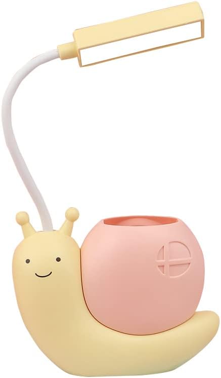 Niedliche Kinder-schreibtischlampe Mit Stifthalter, Schneckenform, Wiederaufladbare Usb-augenschutzlampe Mit Um 360° Verstellbarem, Faltbarem Hals (gelb)