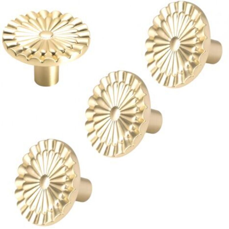 [niemals Verwendet] Gebürstete, Goldfarbene Schrankknöpfe, 4 Stück, Einlochig, Sonnenblumenförmig