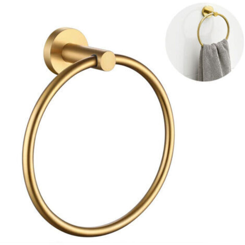 [niemals Verwendet] Handtuchring, Handtuchhalter, Polierte Edelstahloberfläche (goldfarben, Runder Sockel)