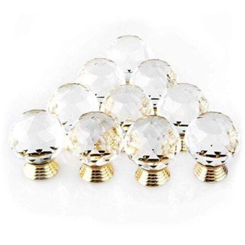 [niemals Verwendet] Set Mit 10 Rautenförmigen Türknöpfen, Durchmesser 30 Mm, Kristallgold, Runde Glas-schrankknöpfe Zur Dekoration Von Möbelschubladen