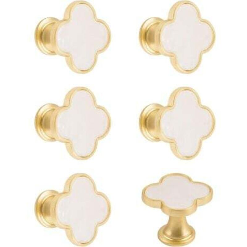 [niemals Verwendet] Set Mit 6 Kreativen Schubladengriffen Aus Zinklegierung Mit Einem Loch Für Kommoden, Schränke, Türen Und Möbel, Goldener Sockel Mit Weißer Oberfläche