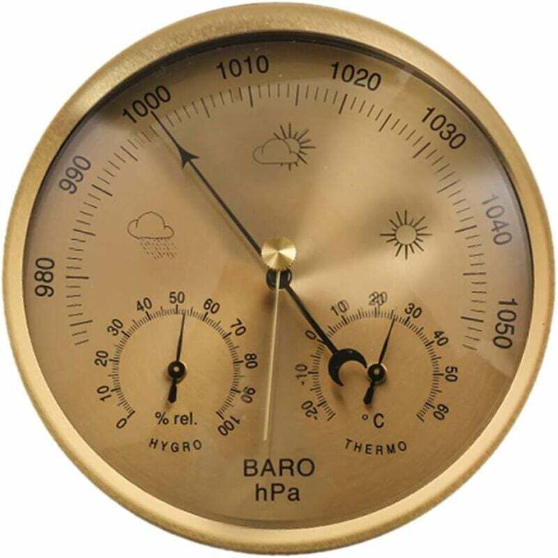 [niemals Verwendet] Außenthermometer, Hygrometer, 3-in-1 Wandbarometer, Batterielos, Für Wohnzimmer, Schlafzimmer, Garten (goldbronze)