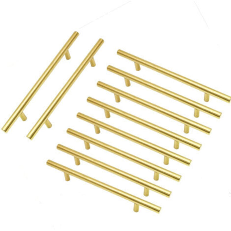 [niemals Verwendet] Set Mit 10 Vergoldeten Schrankgriffen, 128 Mm Lochabstand, Schubladengriffe Aus Edelstahl Für Schlafzimmer- Und Küchenschränke, 200 Mm Länge