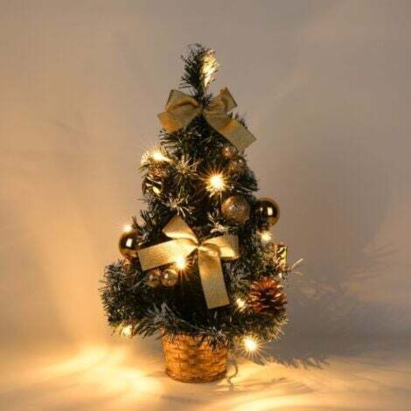 [niemals Verwendet] Künstlicher Weihnachtsbaum Mit Lichtern Und Weißem Schnee, 40 Cm Kleiner Led-tischweihnachtsbaum Mit Lichterkette, Schleife Und Tannenzapfen Für Die Weihnachtstischdekoration (gold