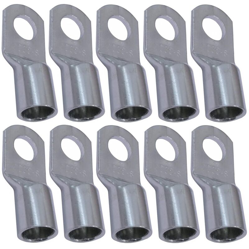 Packung Mit 10 Unisolierten Ringkabelschuhen – Ø 8 Mm – 35 Mm² Leiterquerschnitt – Kupferlegierung – Gecrimpt