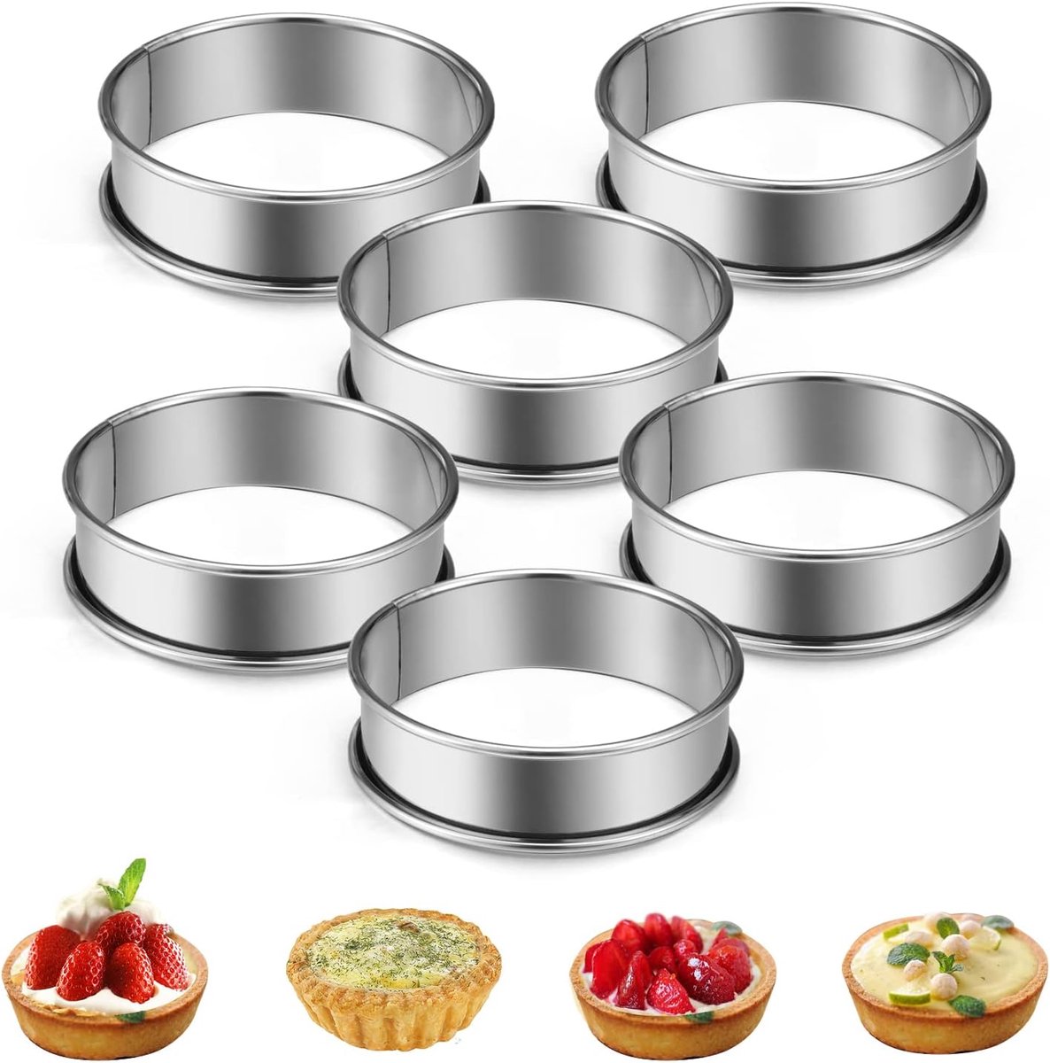 Backformen – 12-teiliges Tortenring-set – 8 Cm Backringe – Antihaft-tortenringformen – Runde Edelstahl-backformen (8,5 X 2,5 Cm), Silber
