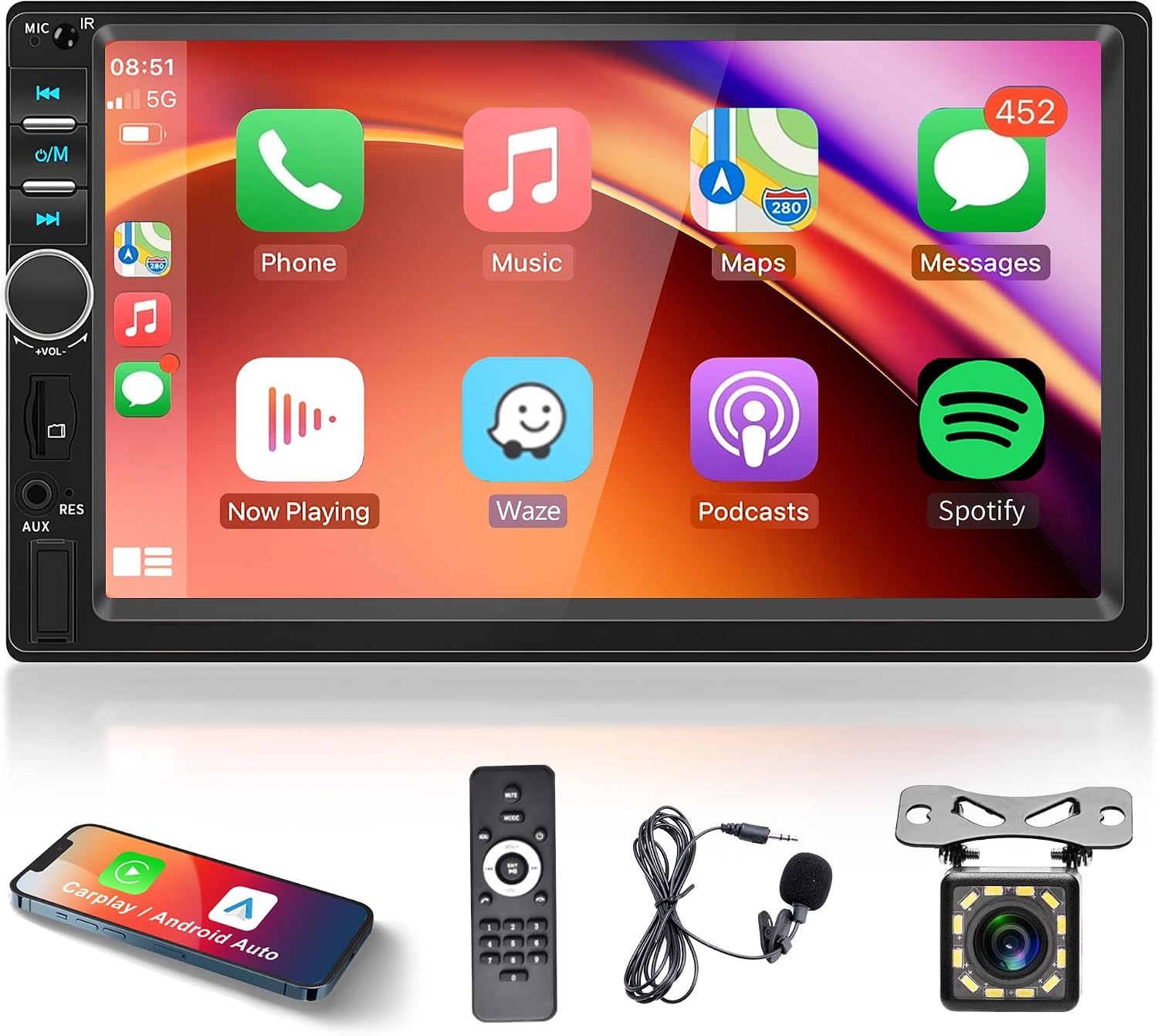 Apple Carplay 2 Din Autoradio Mit Android Auto Bluetooth Freisprecheinrichtung 7 Zoll Touchscreen Autoradio Mit Mirror Link Fm/usb/aux/eq/tf Lenkradsteuerung + Rückfahrkamera-mikrofon-fernbedienung