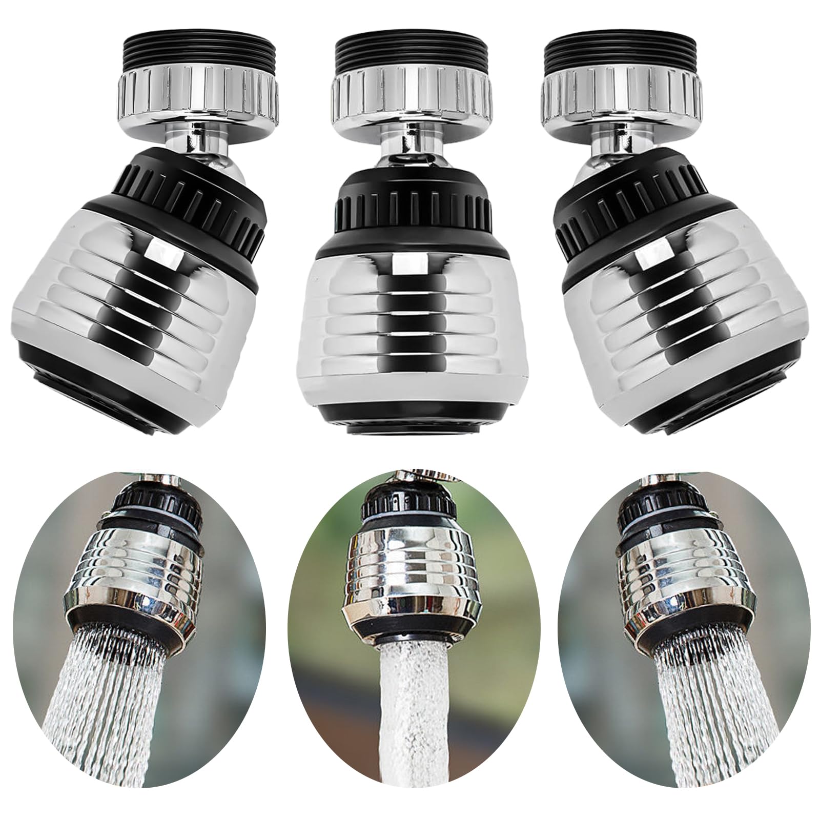 Wasserhahn-luftsprudler, 3er-pack, 360° Drehbarer Wasserhahn-luftsprudler Mit 2 Strahlarten, Silberfarbener Edelstahl, Wassersparend, Universal-adapter Für Küche Und Badezimmer