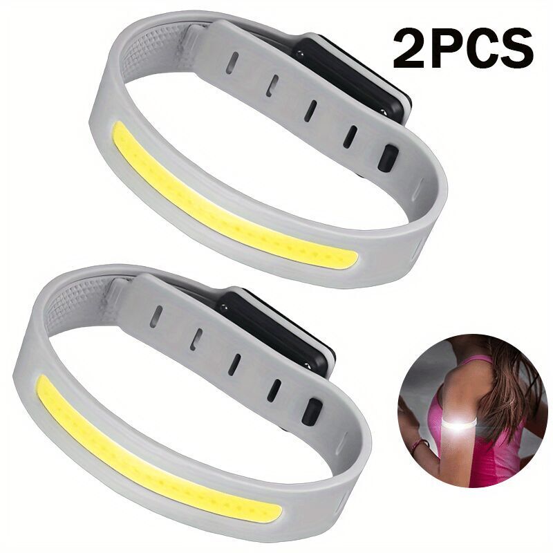 Wiederaufladbare Sicherheitsarmbänder Mit Usb-c-anschluss – 2er-pack Ultraleichte Cob-leuchten, 3 Modi, Komfortables Armband, Grau – Ulisem