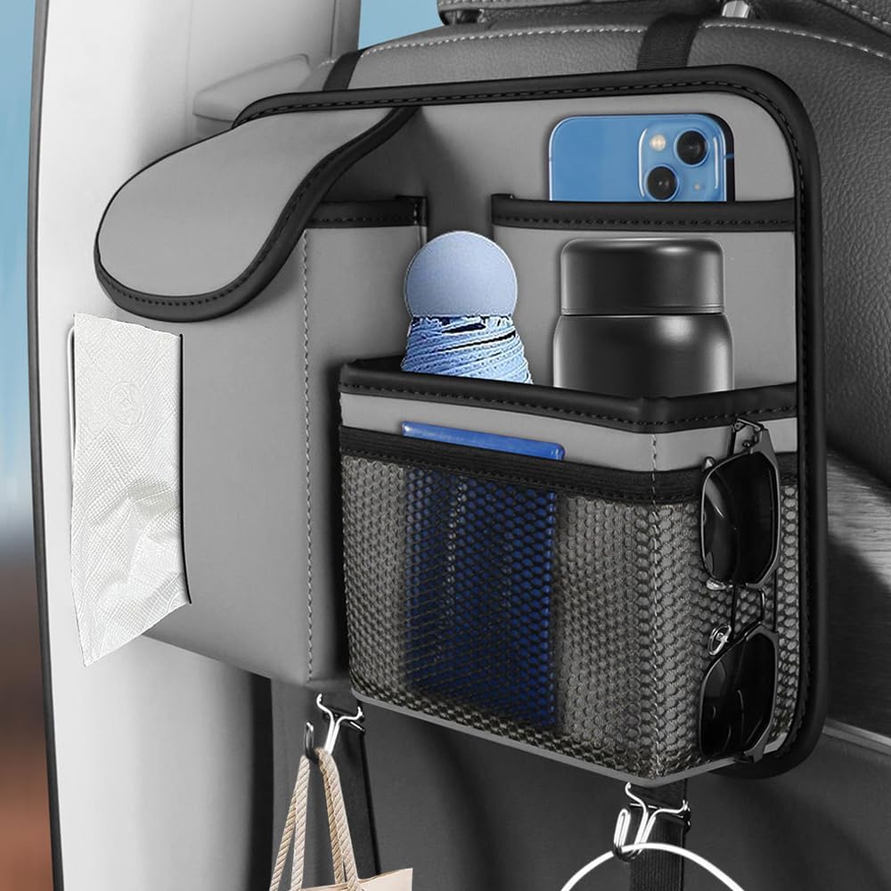 1 Stück Auto-rücksitz-organizer, Großes Fassungsvermögen, Pu-leder-taschen-aufbewahrungsorganisator, Auto-rückenlehnenschutz, Hängetasche Mit Stoffhalter, Autozubehör (grau)
