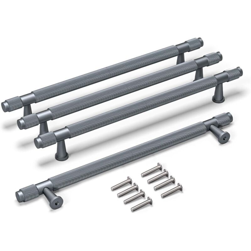 4-teiliges Set Aus 245 Mm Langen, Grau Eloxierten Schrankgriffen Mit 192 Mm Großen Löchern, Für Kleiderschränke Und Schubladen