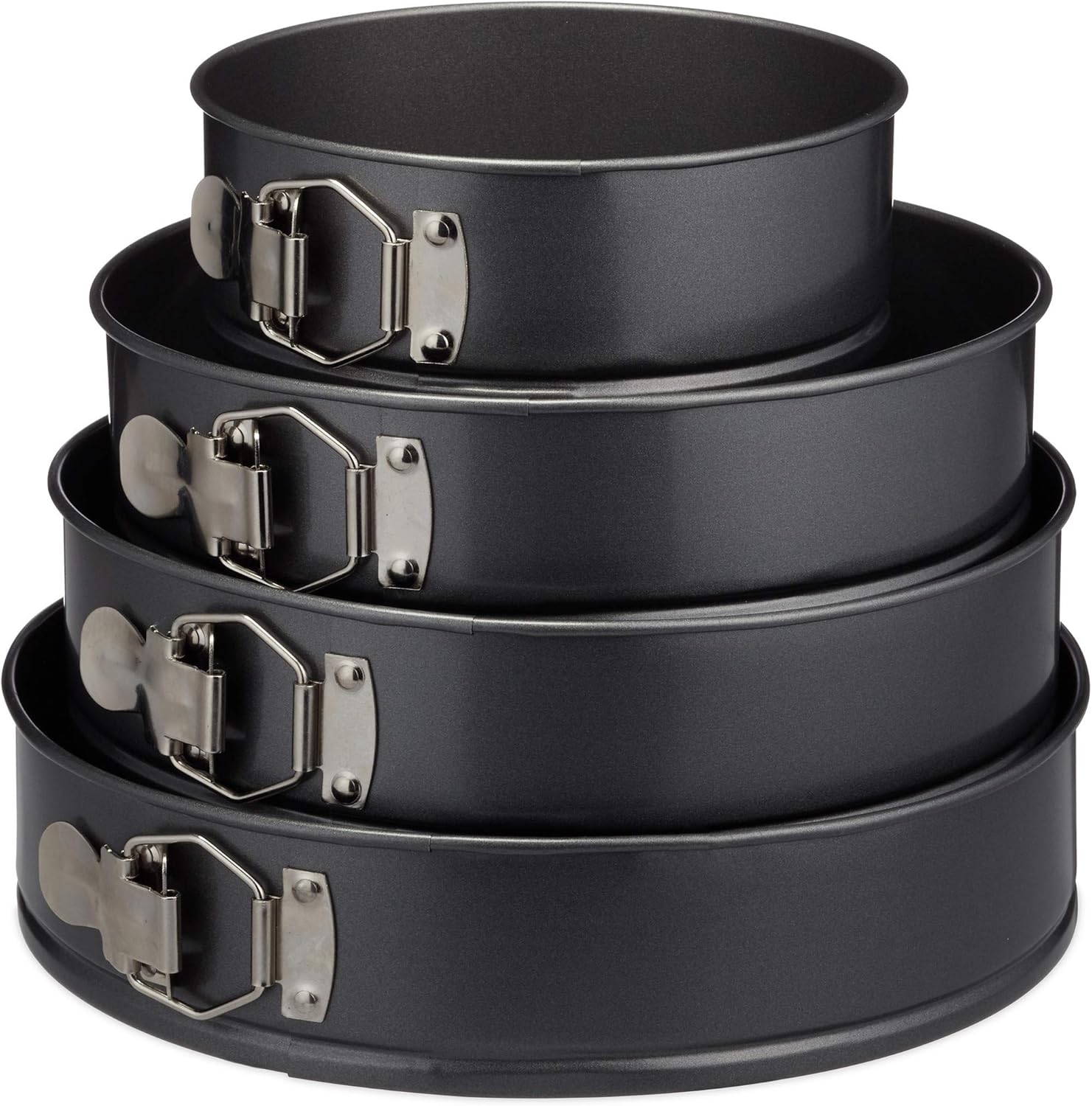 4-teiliges Springvorm-set, Rund, Ø 18/24/26/28 Cm, Backvorm, Anti-anback, Hittebestendig Bis 250°, Grau-metallic
