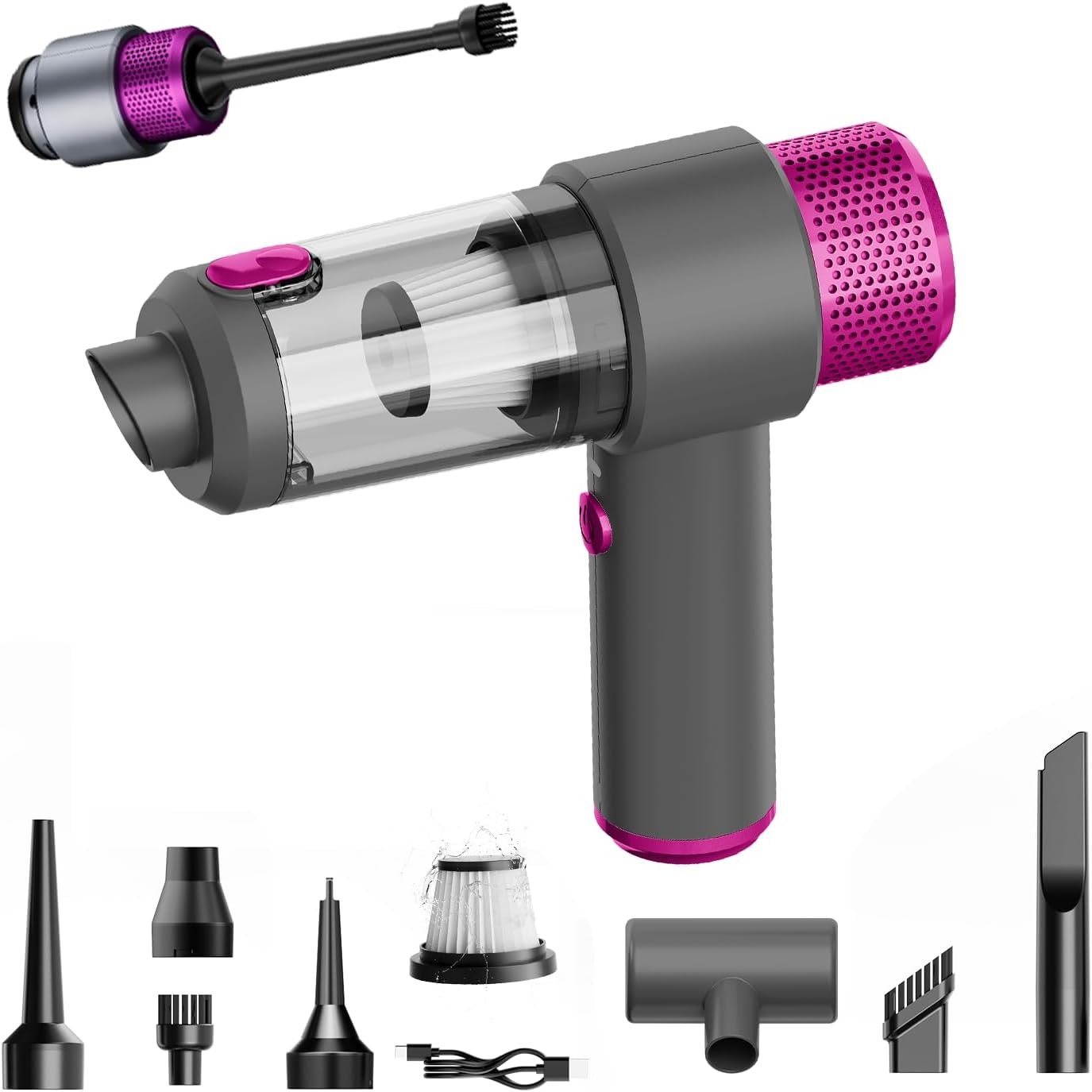 Für Handstaubsauger, 7500 Pa, Usb Wiederaufladbar, Leicht, Tragbar, Mini-staubsauger, 4000 Mah, Auto-staubsauger, Nass- Und Trockensauger Für Auto, Zuhause, Tierhaare, Rosenrot