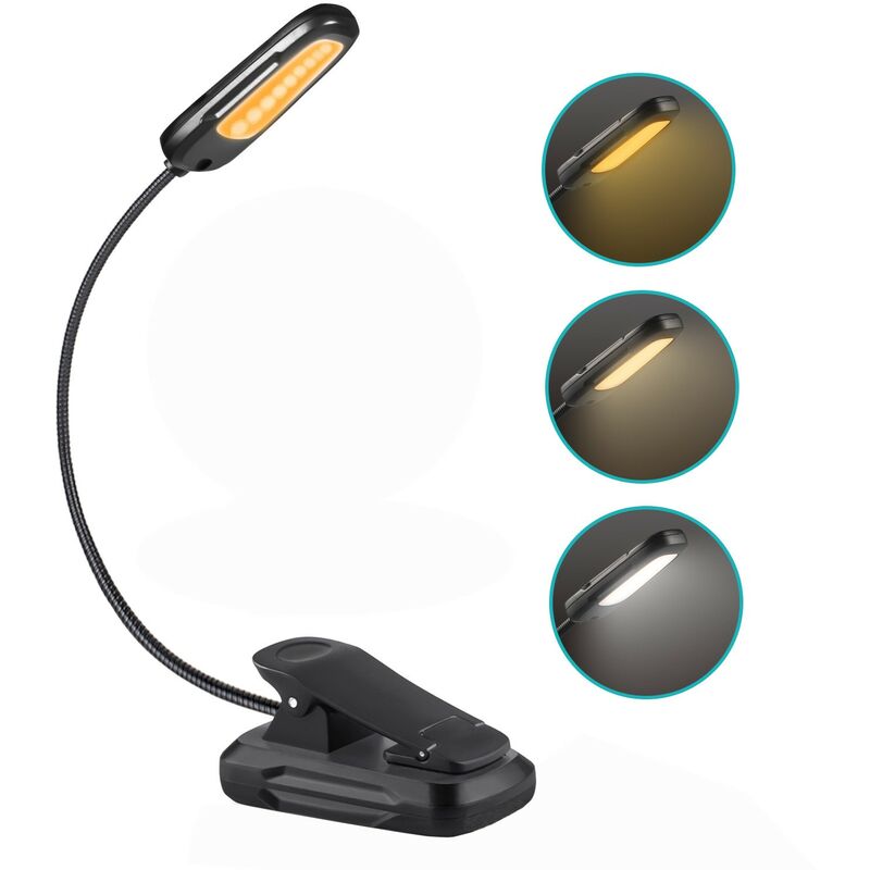 Leselampe, Teampd 9 Leds Leseleuchte Usb Wiederaufladbare Cliplampe, 360° Flexibler Hals, 3 Farbtemperaturen (weiß/warm/warmweiß), Mini-nachtlicht Zum Lesen Im Bett, Kind, Kindle, Reisen, Camping [