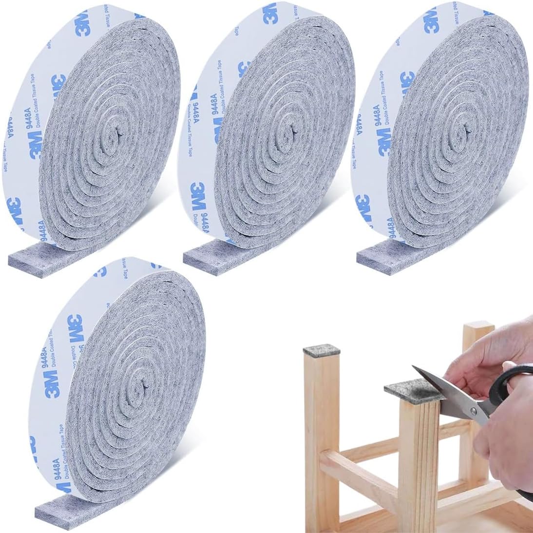 Möbelgleiter, 4 Rollen Selbstklebender Filz, 100 X 2 Cm, Für Kreative Hobbys, Bodenschutz, Stuhlbeine, Grau