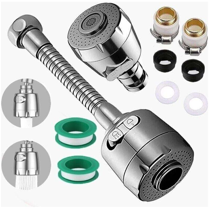 2-teiliger Wasserhahn-luftsprudler, 360° Schwenkbarer Wasserhahn, Wassersparender Wasserhahn-luftsprudler, Wasserhahn-filterregler-sprühkopfdüse Für Küche Und Bad (2 Modi, Silber)