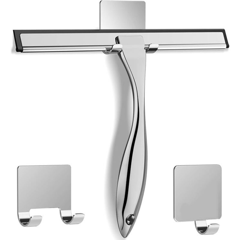 Universeller Duschabzieher Aus Edelstahl Für Glasduschwände Mit 2 Klebehaken. Reinigungswerkzeug Für Badezimmer Und Fenster. Silber, 25 Cm (10 Zoll).