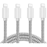 4er-pack Handy-ladegeräte + 3 M Lange, Nylonummantelte Usb-kabel, Kompatibel Mit Iphone 11 Pro Max/xs Max/xr/x/8/7/6, Silber
