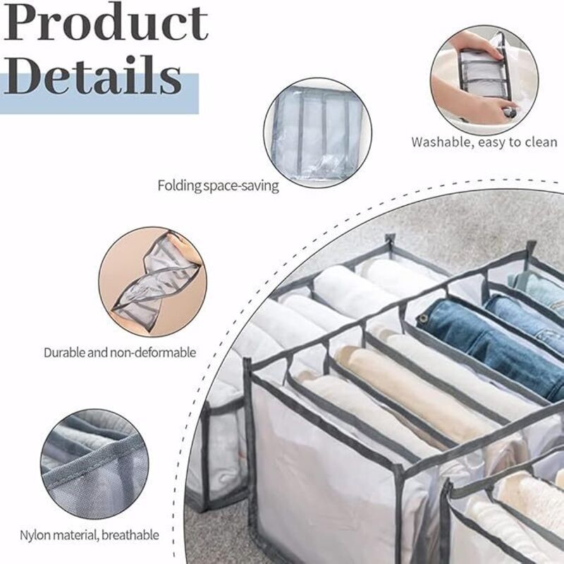 6-teiliger Kleiderschrank-organizer, Jeans-organizer, Kleider-organizer, Schubladen-netzteiler, Faltbar, Waschbar, Grau