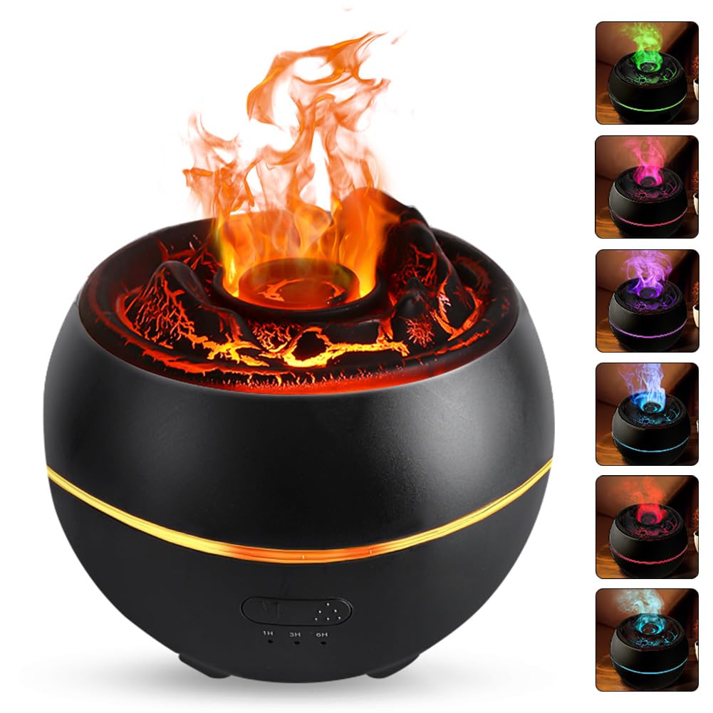Diffusor Für Ätherische Öle, 360 Ml, Vulkanischer Luftbefeuchter Mit Timer, Automatischem Abschaltschutz Und 7-farbigem Led-nachtlicht, Flammendiffusor Für Schlafzimmer, Büro, Yoga,