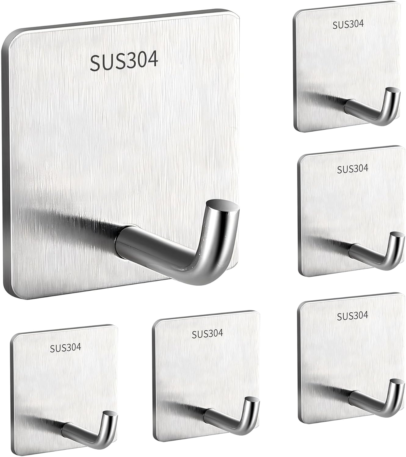 Set Mit 6 Selbstklebenden Kleiderhaken Aus Edelstahl. Selbstklebende Wandhaken Zum Aufhängen Von Kleidung Und Handtüchern. Installation Ohne Bohren. Geeignet Für Badezimmer, Büro Und Küche.