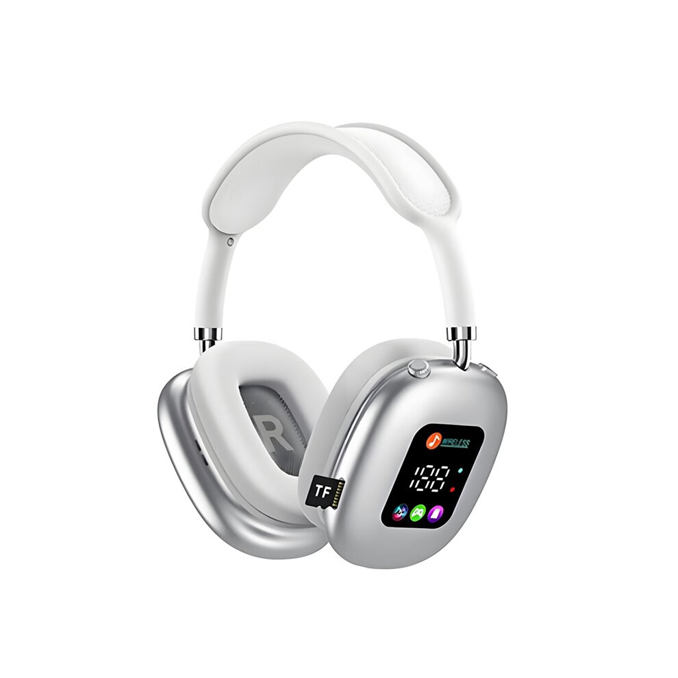 Kabelloses Bluetooth-headset Mit Rgb-digitaldisplay Und Kartenleser – In-ear-kopfhörer Für Sport Und Gaming – Silber