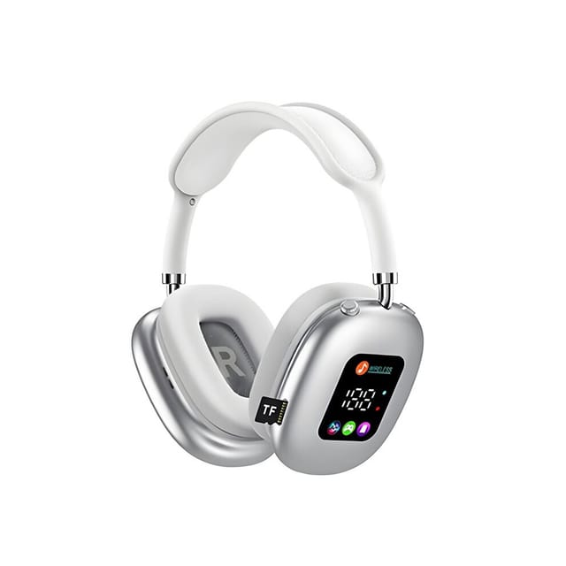 Kabelloses Bluetooth-headset Mit Rgb-digitaldisplay Und Kartenleser – In-ear-kopfhörer Für Sport Und Gaming – Silber
