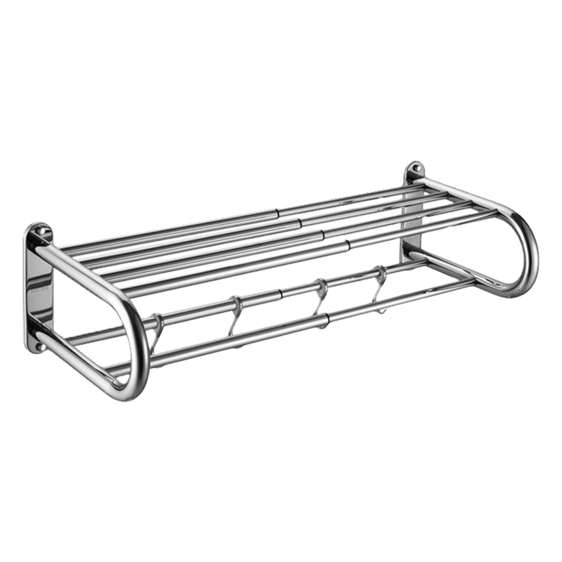 Modulares, Wandmontiertes Handtuchregal Mit Doppelablage Und 4 Abnehmbaren Haken, Aus Rostfreiem Edelstahl, Verstellbar Von 40 Bis 80 Cm.