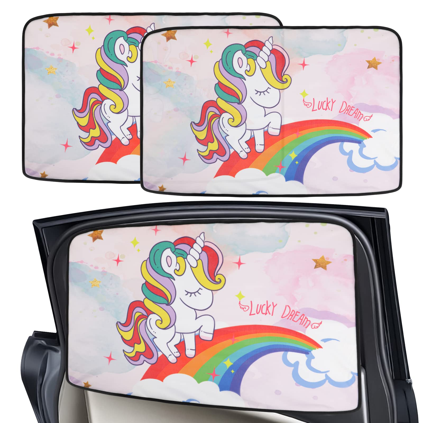 2 Stück Baby-auto-sonnenschutz, Buntes Einhorn-sonnenschutz Für Auto, Blockiert Uv-strahlen, Magnetischer Seitenfenster-sonnenschutz Für Das Hintere Auto, Sonnenschutz Für Kinder Und Haustiere