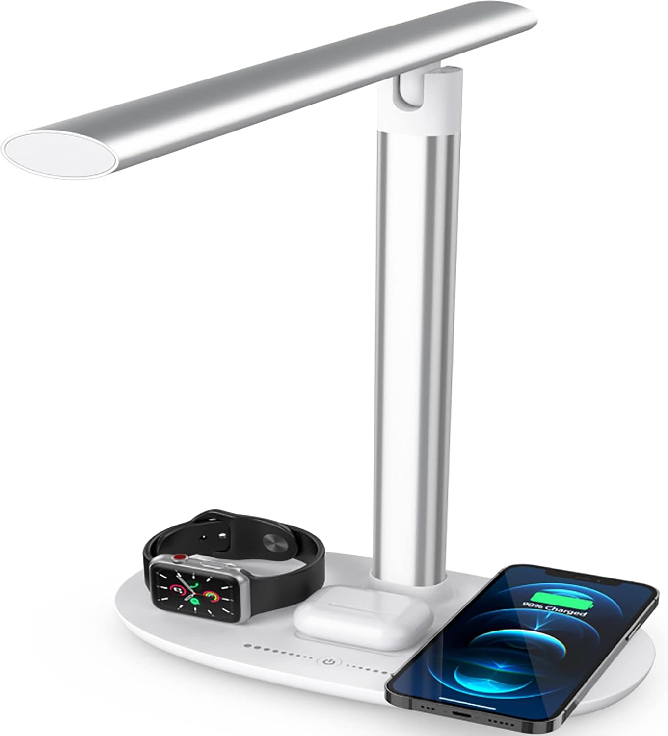 Multifunktionale Led-schreibtischlampe, 4-in-1 Dimmbare Augenschutz-tischlampen Mit 15 W Kabelloser Mobiler Aufladung, 6000 K Stufenloses Dimmen, Für Zuhause