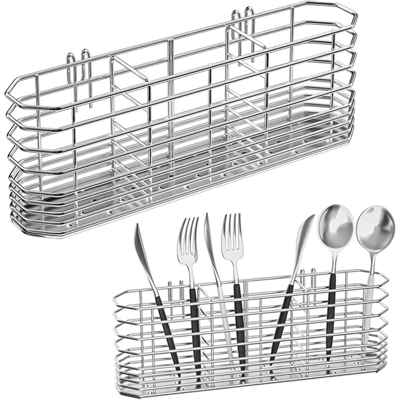 Küchenutensilienhalter Aus Edelstahl 304. Abtropfkorb Für Messer Und Gabeln. Rostfrei. Silberfarben. Für Die Küche.