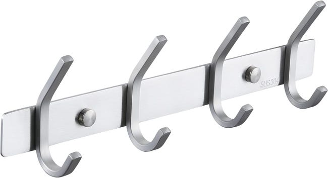 Kleiderhaken, Handtuchhalter, Badezimmer, Sus304 Edelstahl, Garderobe, Wandhalterung, Aufbewahrung, Mattschwarz (gebürstetes Silber, 4 Haken)