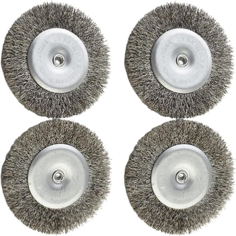 Set Mit 4 Rotierenden Drahtbürsten, 100 Mm, Edelstahl, Zum Schleifen, Entlacken Und Entrosten, Runder T-förmiger Griff, Silberfarben, 6 X 100 Mm