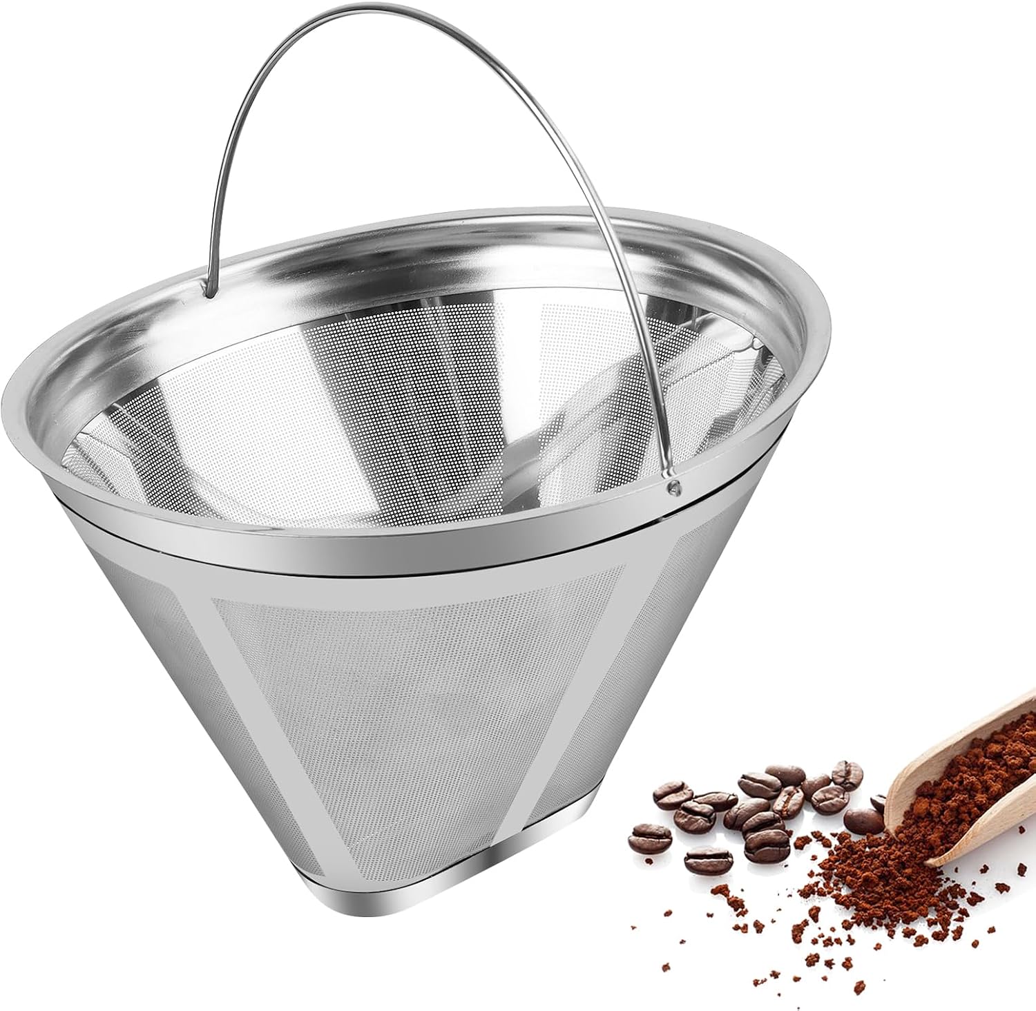 Kaffeefilter Der Größe 4, Wiederverwendbar, Edelstahl, Permanent, Mit Griff Und Waschbar, Für Die Kaffeezubereitung Von Hand.