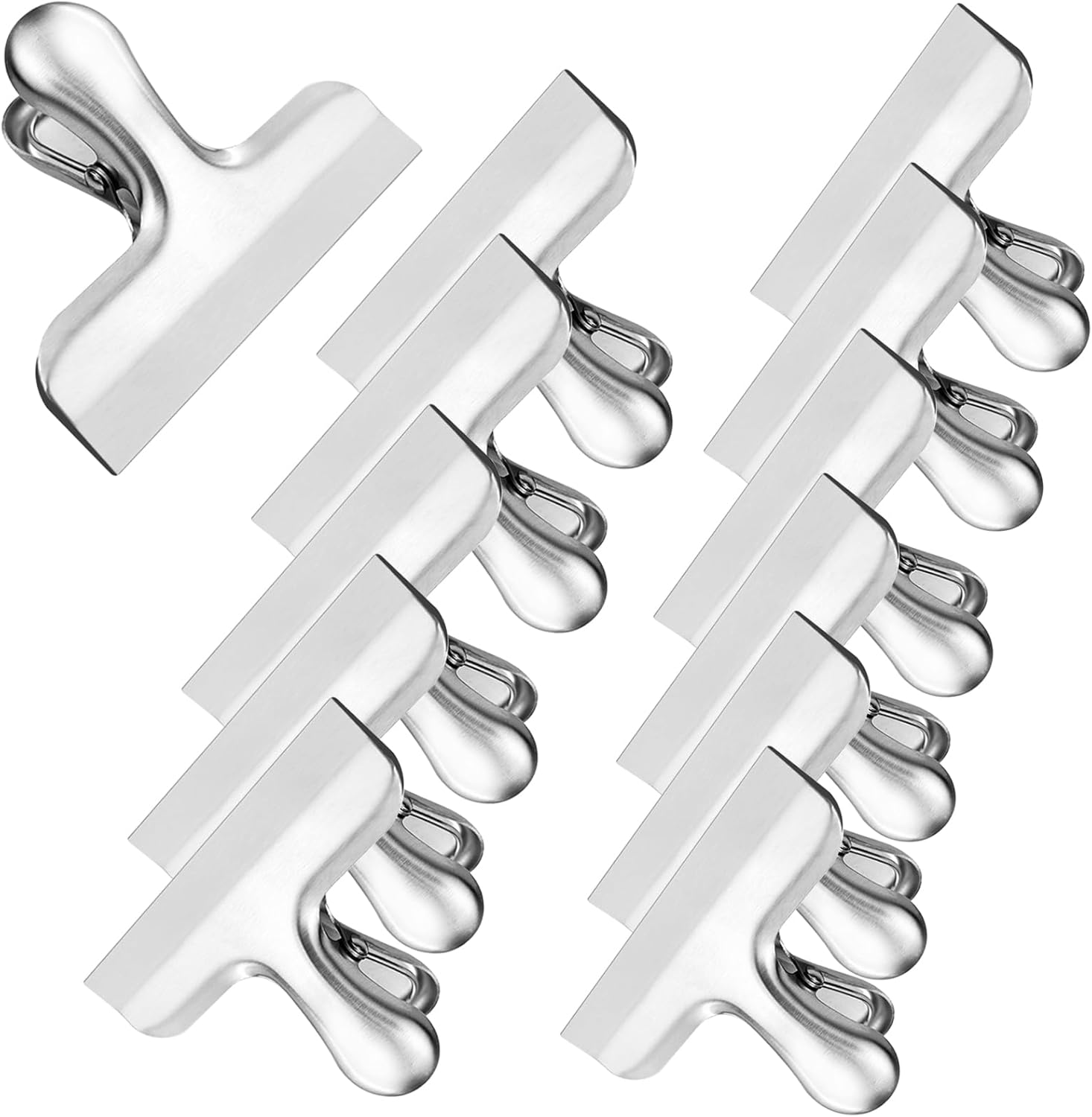 Set Mit 12 Silberfarbenen Metallklammern, 76 Mm Große Büroklammern Aus Edelstahl, Binderclips, Büroklammern Zum Aufhängen, Für Lebensmittelverpackungen, Papier, Büro, Küche