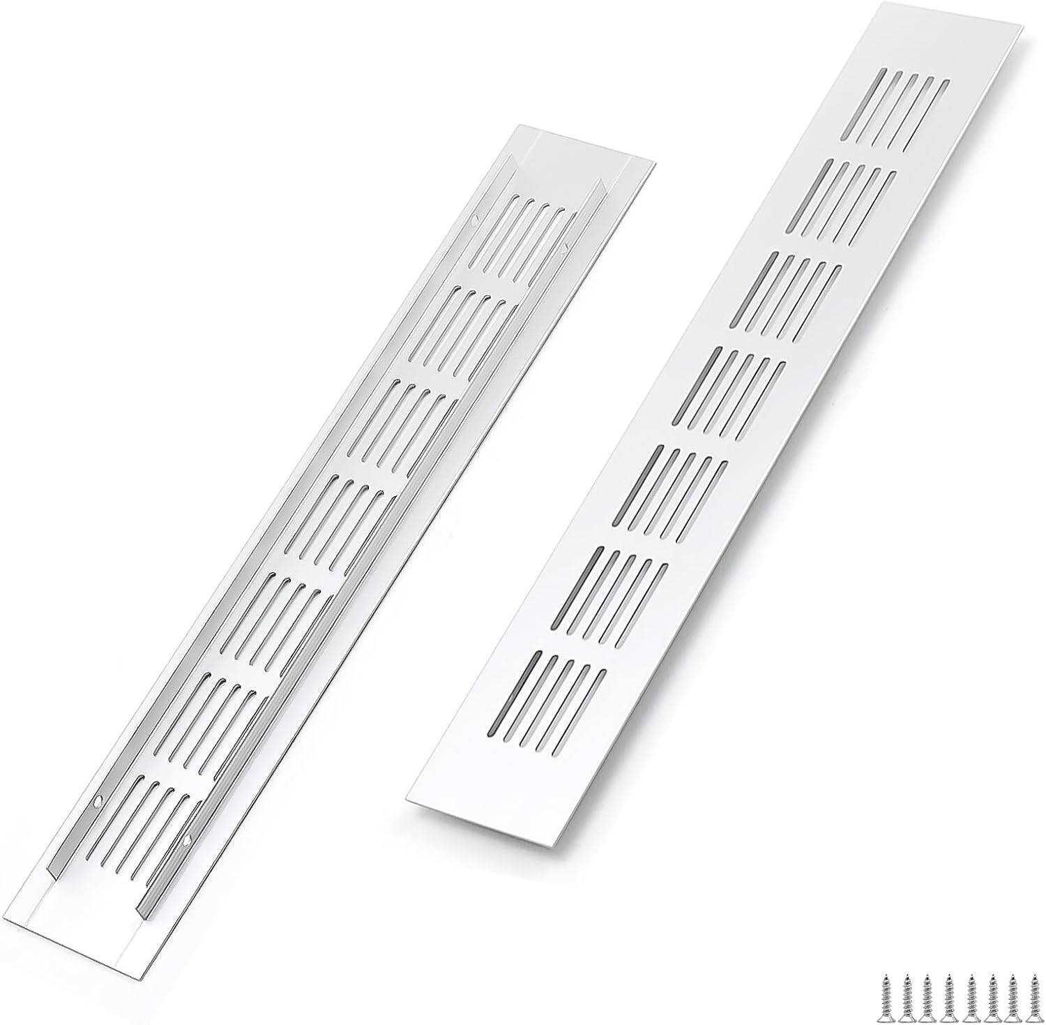 2 Rechteckige, Silberfarbene Aluminium-lüftungsgitter 300 X 50 Mm – Für Schränke, Schlafzimmer Und Türen