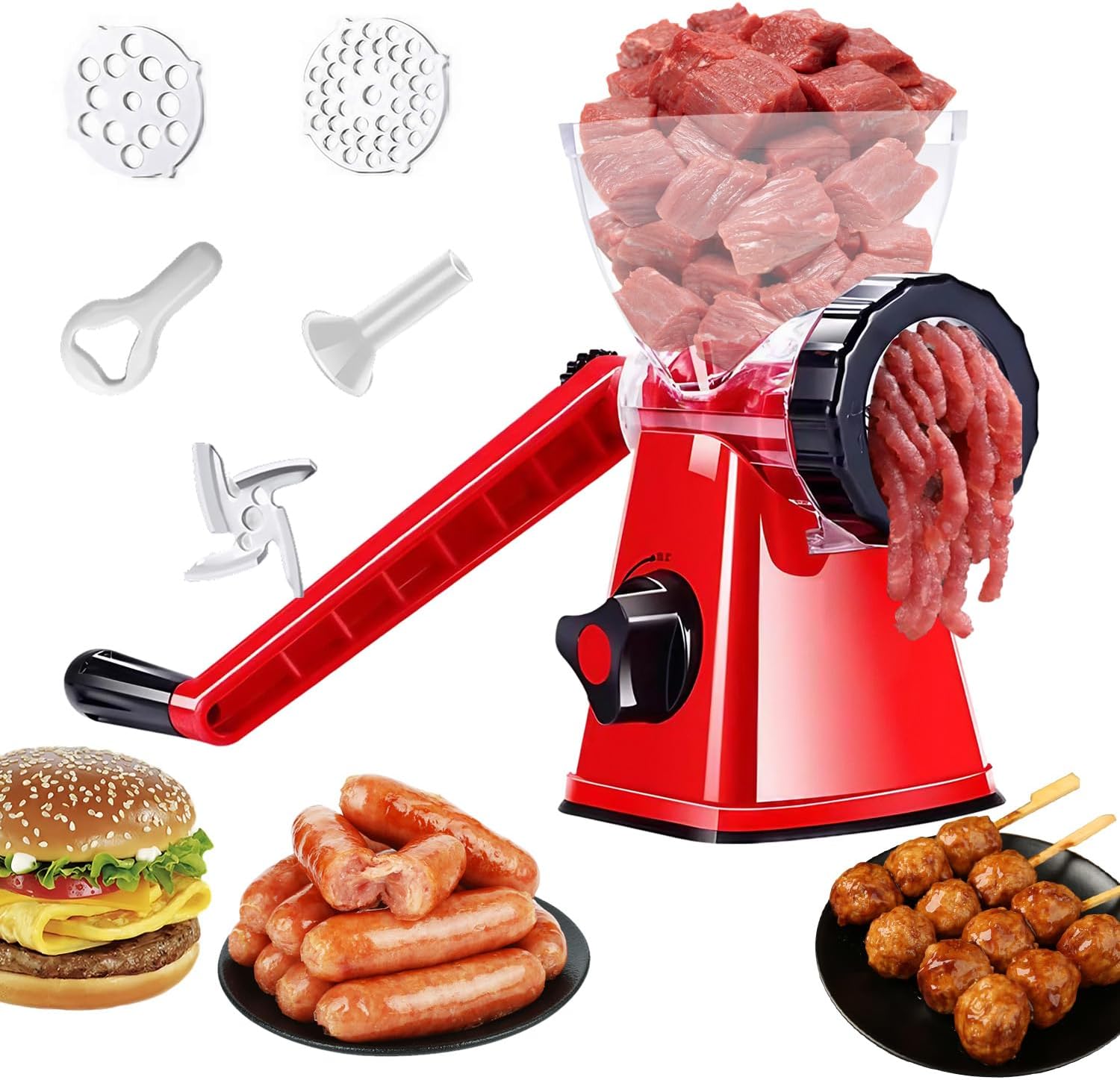 Manueller Fleischwolf, 6-in-1-wurstfüllmaschine Mit Leistungsstarker Und Stabiler Saugbasis, Vielseitiger Fleischwolf Für Rindfleisch, Hackfleisch, Gemüse, Nudeln