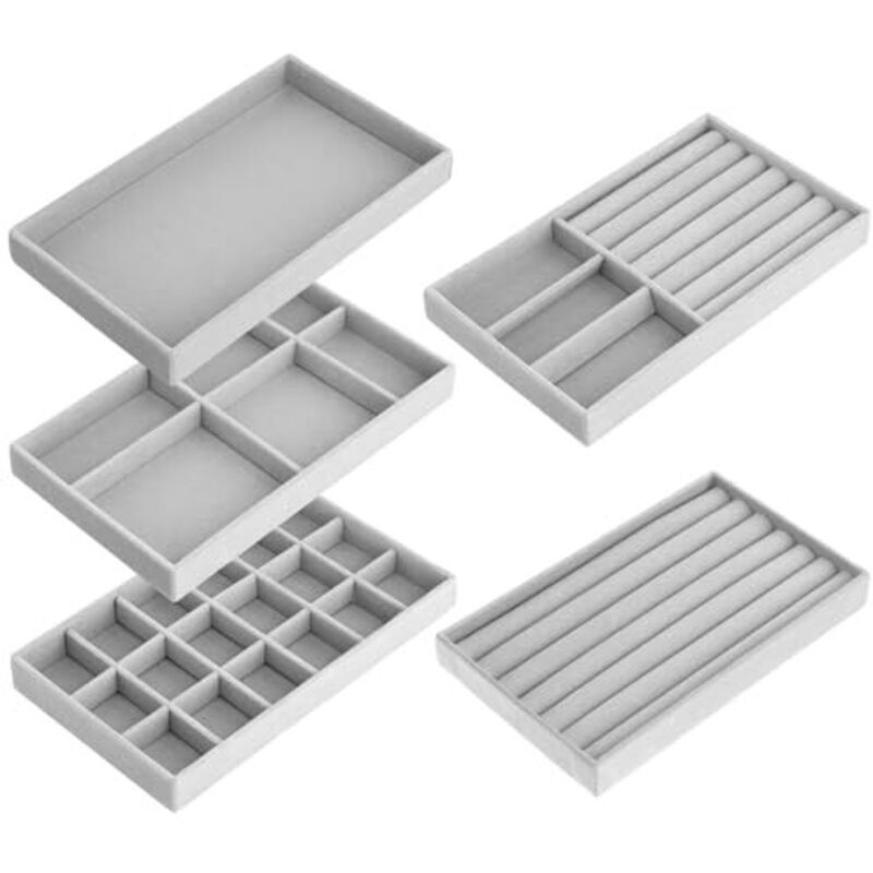 Set Mit 5 Grauen Samt-schmucktabletts – Perfekt Für Ohrringe, Ringe, Halsketten Und Armbänder – Ulisem