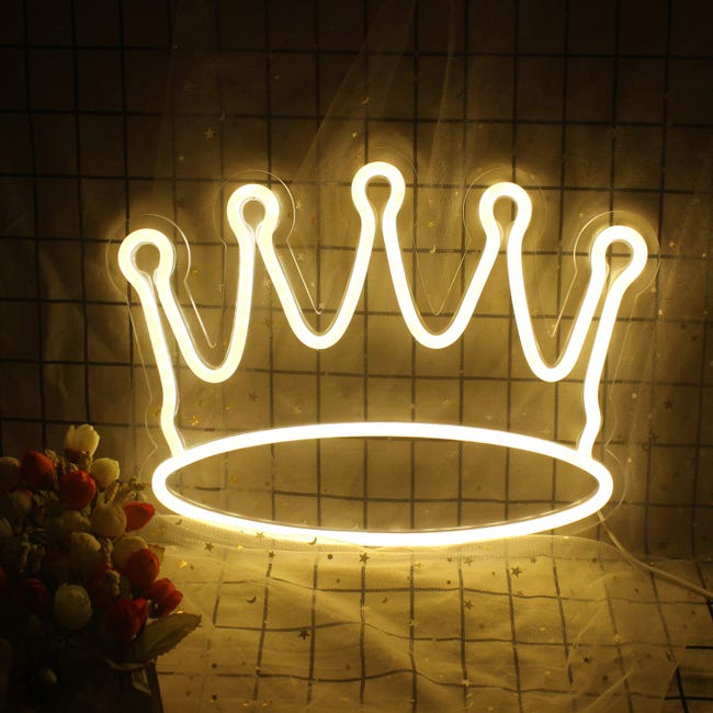 Kronen-neonschild, König, Led-schild, Warmweiß, Neon-kunst, Neonlichter, Wanddekoration, Usb-betriebener Schalter, Leuchtschild (warmweiß)
