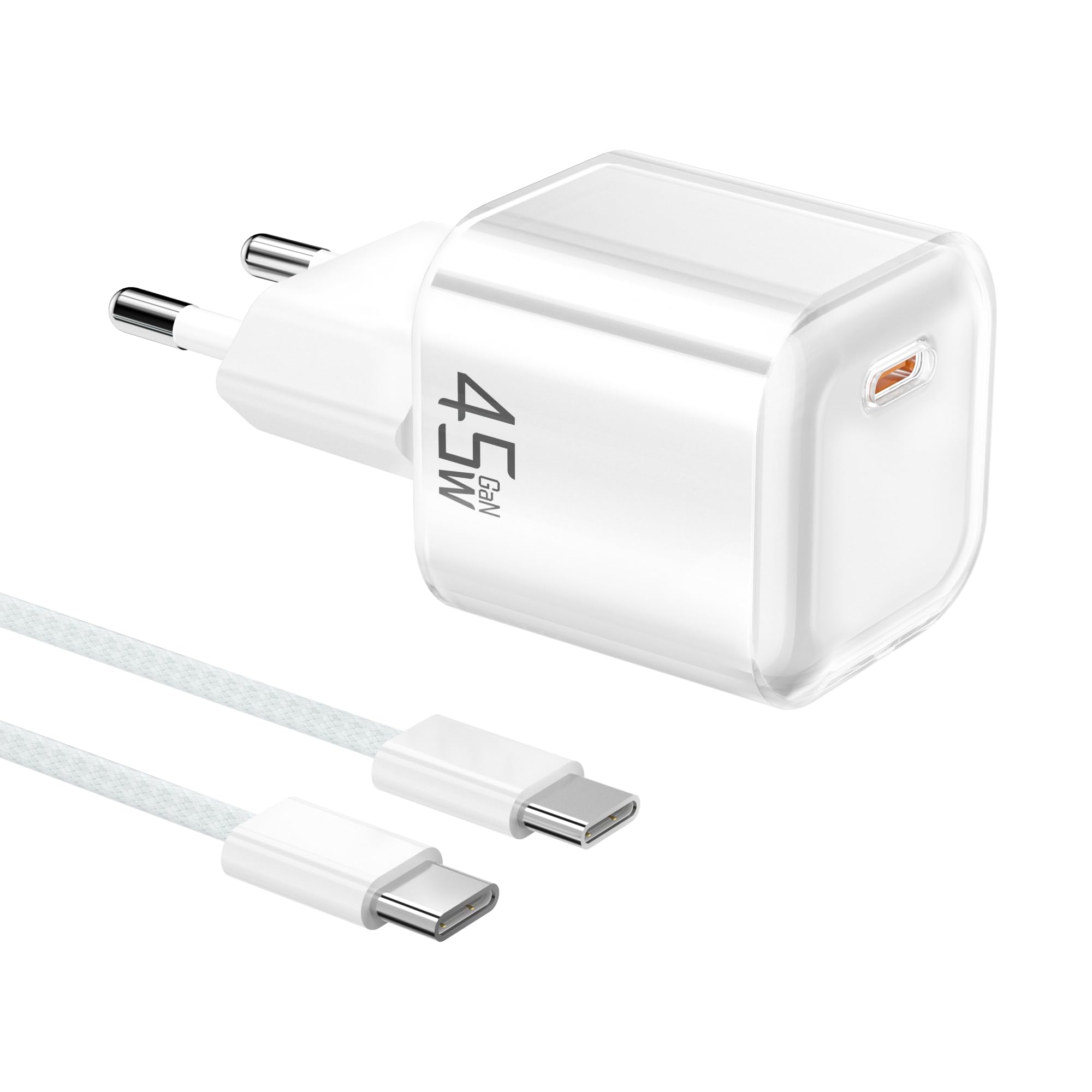 45 W Schnelles Usb-c-ladegerät: Gan-usb-c-buchse Pd3.0 Schnellladeblock Super Charge Für Smartphone-tablets Mit 60 W Typ-c-kabel Und 1 M Netz-usbc-adapterspitze