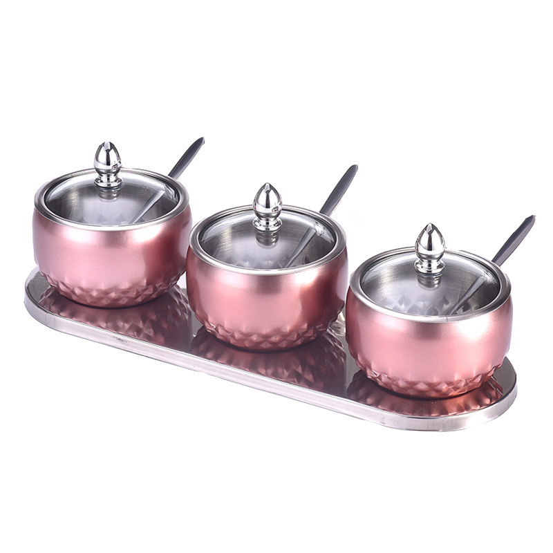 1set Gewürzdosen-set Aus Edelstahl Mit Tablett Und Löffel, Gewürzdosen Im Europäischen Stil, Praktisches Und Stilvolles Design Für Die Küche