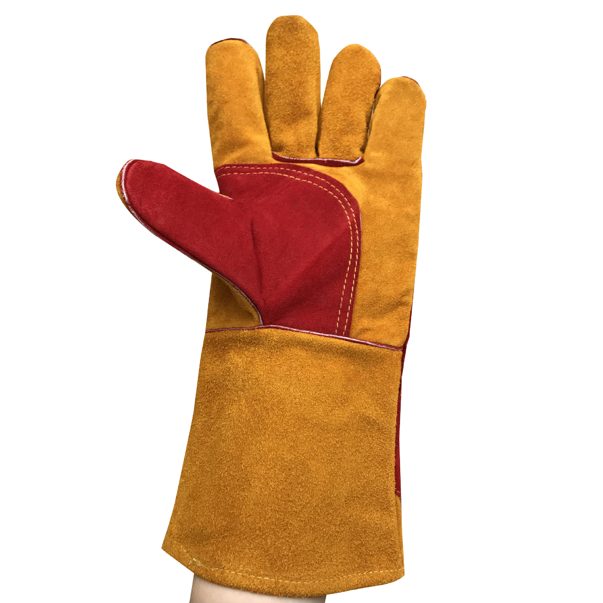 Hitzebeständige Grillhandschuhe, Dickes Leder, Isolierende Handschuhe, Elektroschweißen Für Grillen Und Elektroschweißen, Goldgelb, 35 Cm Lang