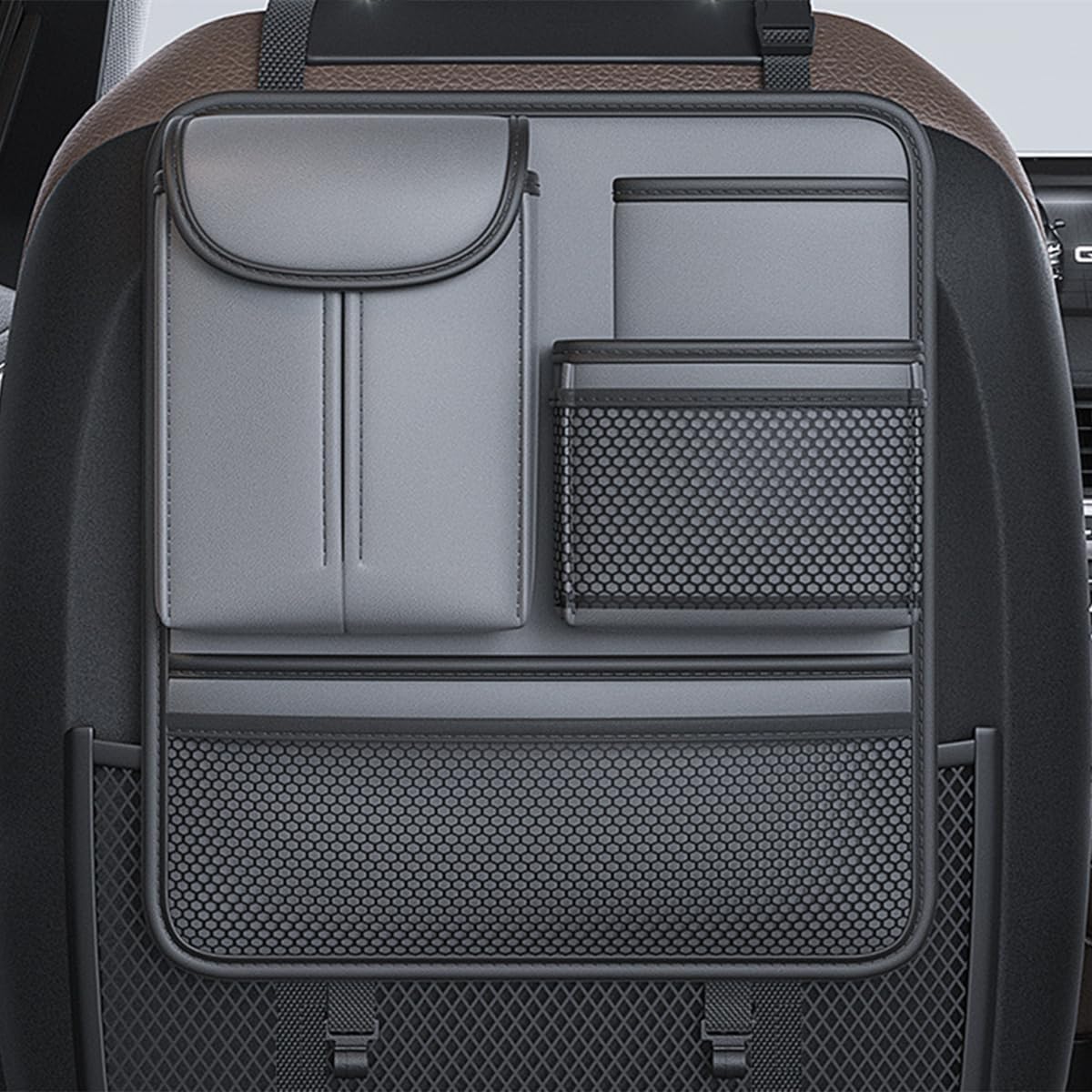 Autositz-organizer Aus Leder Mit 5 Aufbewahrungstaschen Für Autositze, Auto Für Reisezubehör, Road Trip Essentials (grau)