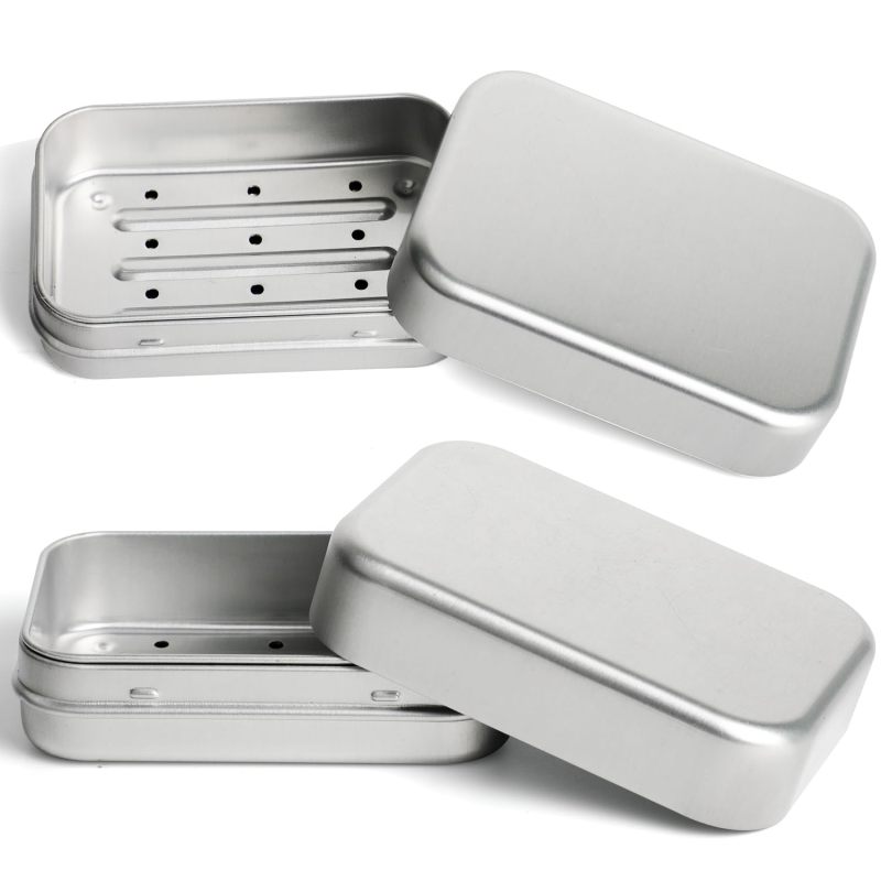 Quadratische Seifenschale Aus Aluminium Mit Abtropfgitterdeckel, Auslaufsichere Schale, Silberfarben (2er-set)