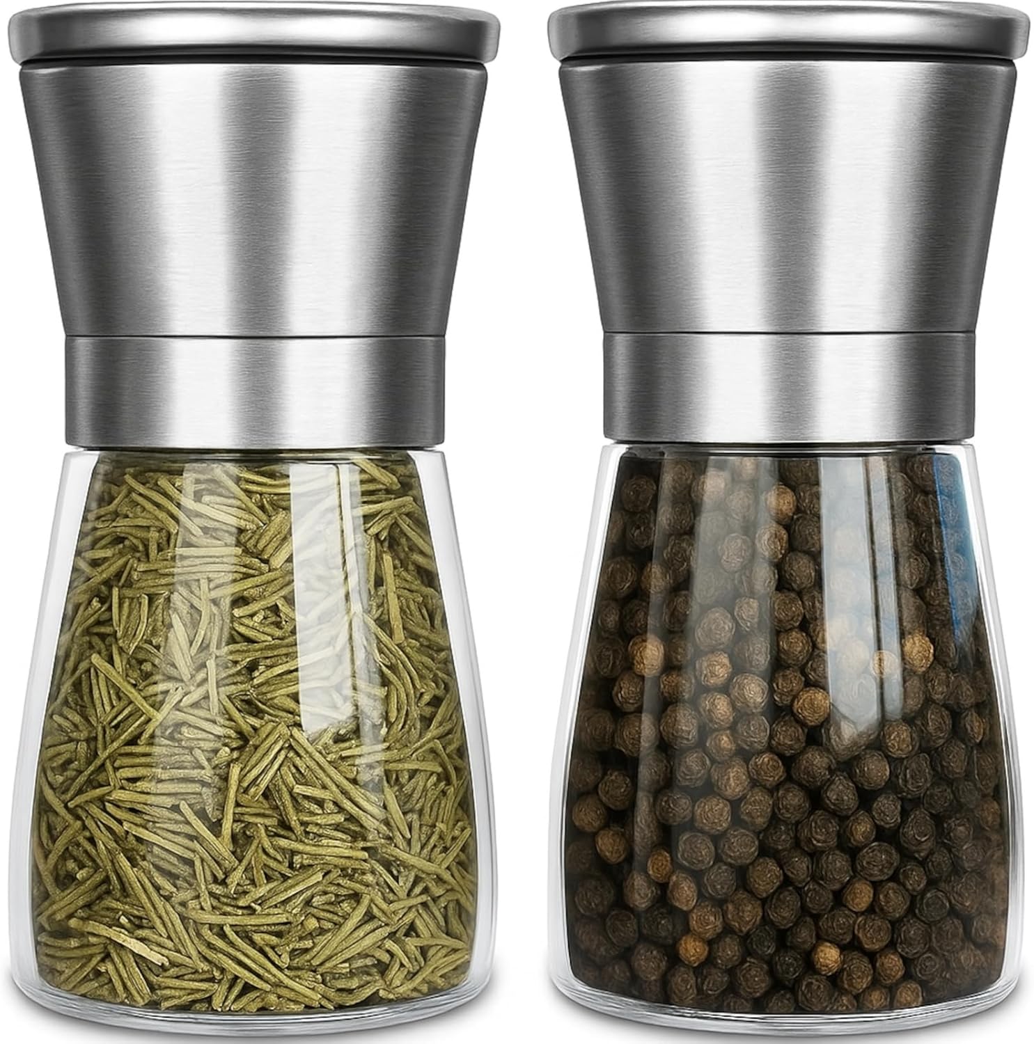 2 Stück Pfeffermühle – Salz- Und Pfefferstreuer – Pfefferstreuer, 180 Ml2, Aus Edelstahl Und Glas, Verstellbarer Keramik-mahlmechanismus, Ideal Zum Mahlen Und Nachfüllen Von Salz, Pfeffer Und Chili