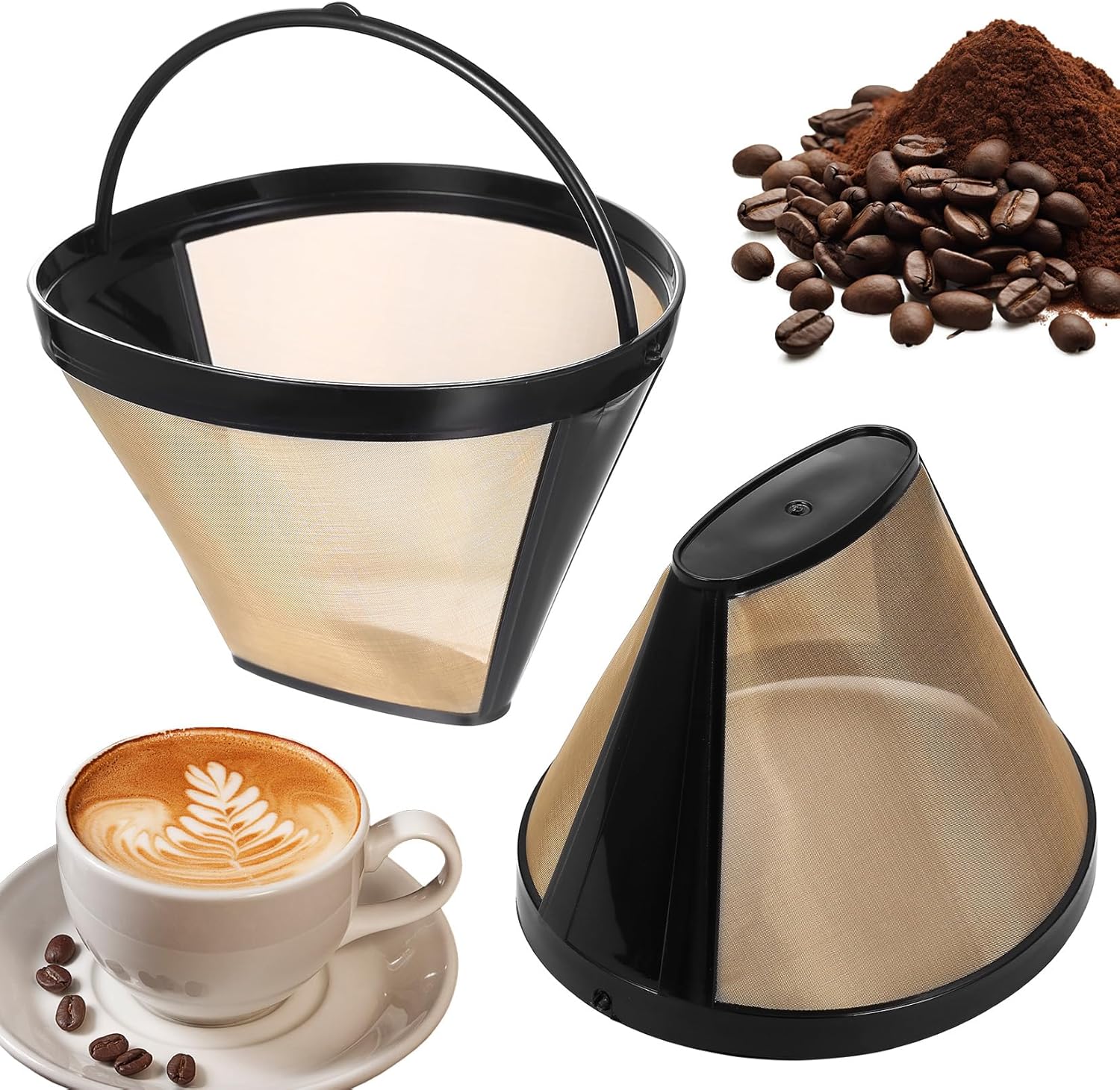 Kaffeefilter, Größe 4, Permanenter Metallfilter, Wiederverwendbar, Für 8–12 Tassen Kaffee, Edelstahl, Passend Für Die Meisten Kaffeemaschinen, 2 Stück.