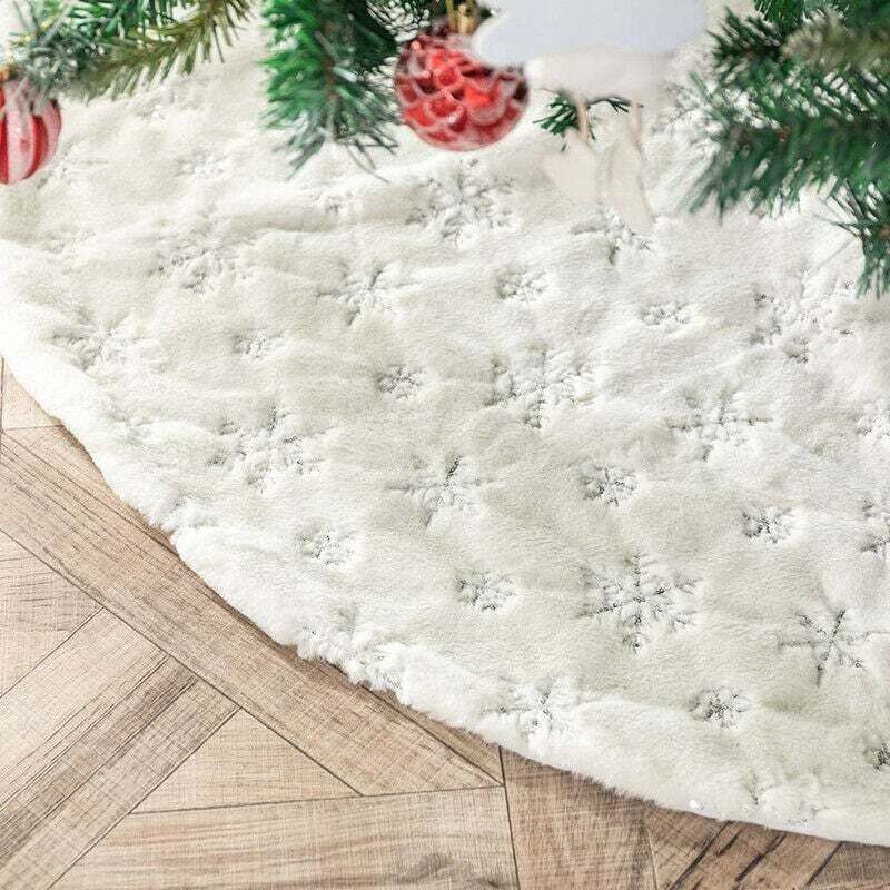 Runder Weihnachtsrock 90 Cm Mit Silbernen Glitzer-schneeflocken, Einfarbig, Für Baum Und Partys -ulisem
