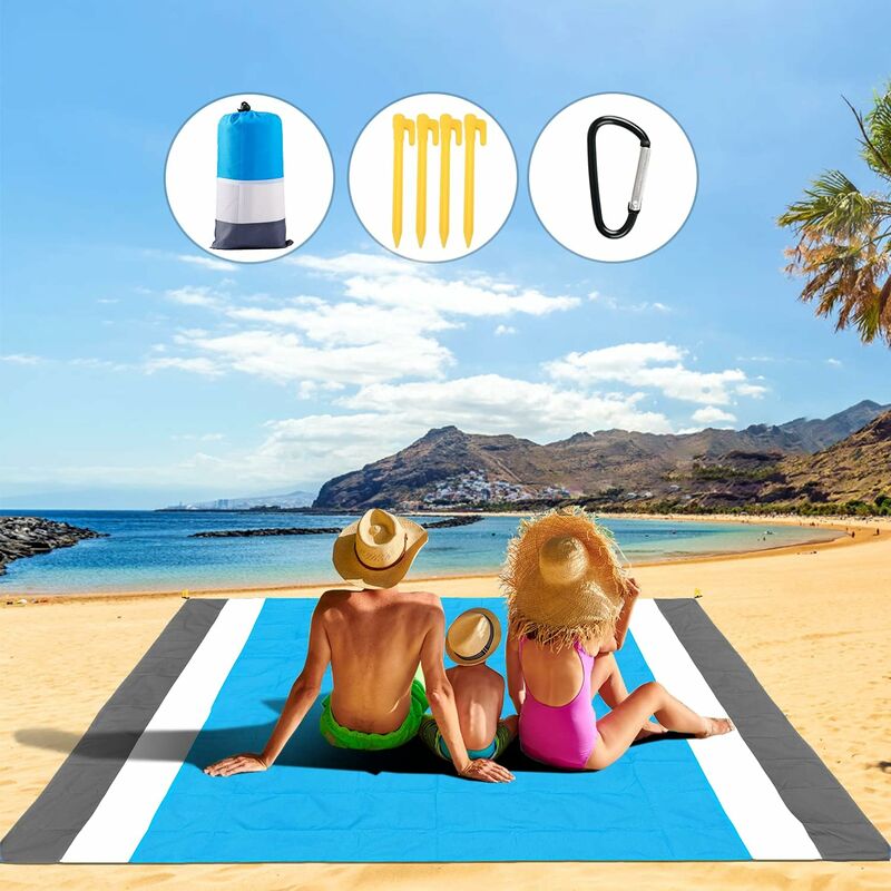Strandmatte, 210 X 200 Cm, Tragbare, Sanddichte, Wasserdichte Picknickdecke Mit 4 Heringen Für Strand, Camping, Picknick, Wandern Usw. Outdoor-events