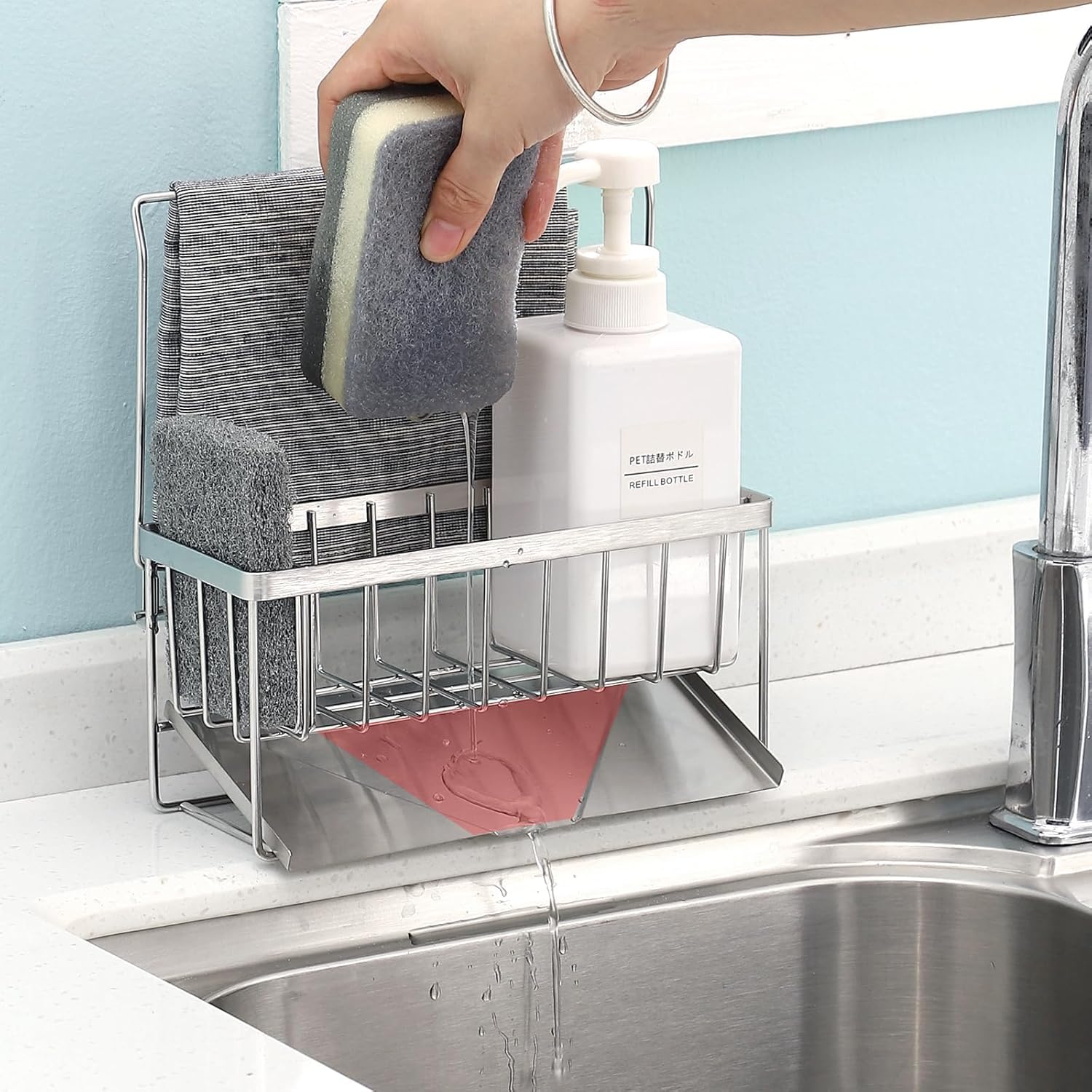 Schwammhalter Für Die Küchenspüle – Selbstentleerender Tablett-organizer – Schwammhalter Aus Edelstahl