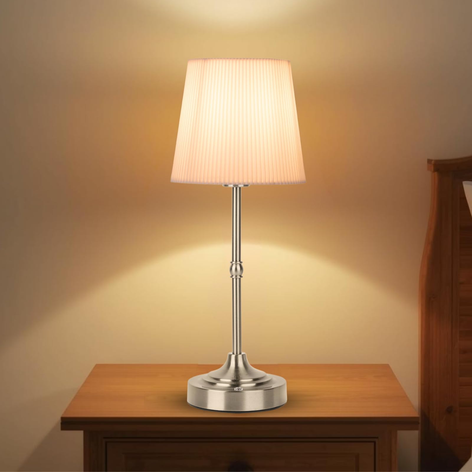 Wiederaufladbare Tischlampe, Kabellose Touch-lampen, Tragbare Schreibtischlampe Mit Stufenlos Dimmbarer Helligkeit Und Stoffschirm Für Nachttisch, Wohnzimmer (silber, Twill).